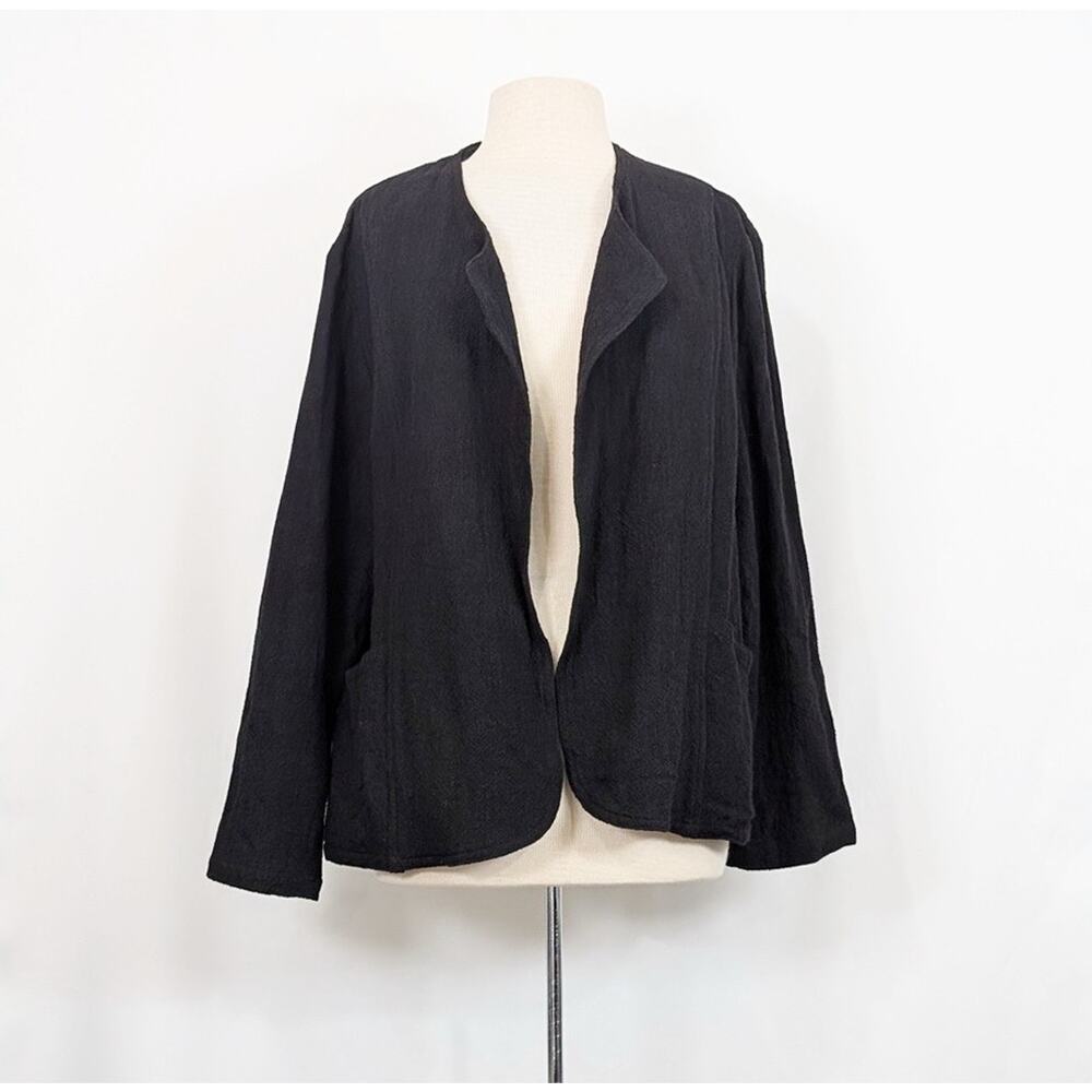 Vintage Sangam Jacket Black Woven Cotton Open Front Women's Size XL